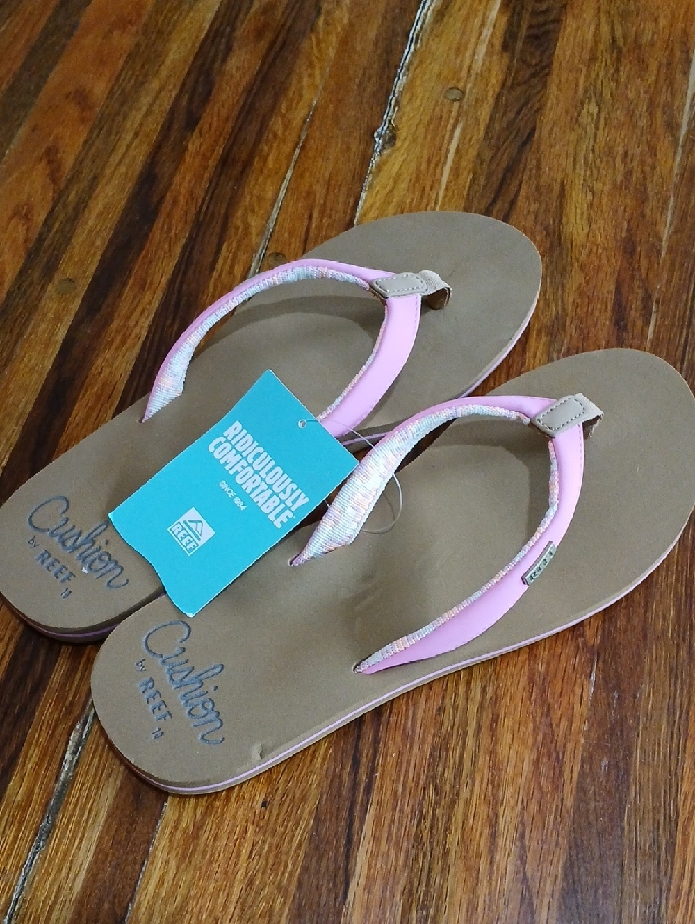 Reef Pink and Tan Cushion Comfort  Thong Sandals - 10